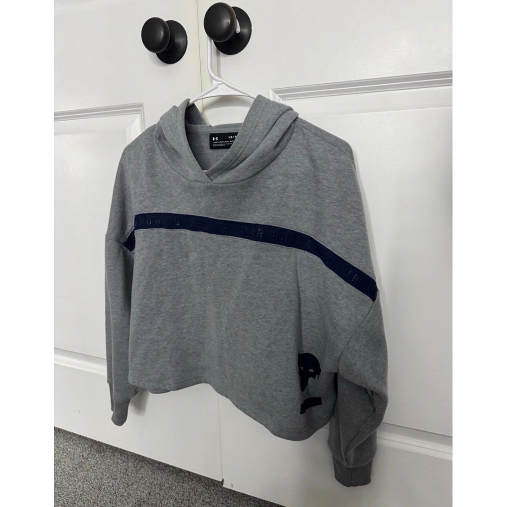 Under Armour Project Rock Gray Cropped Hoodie Pullover Medium